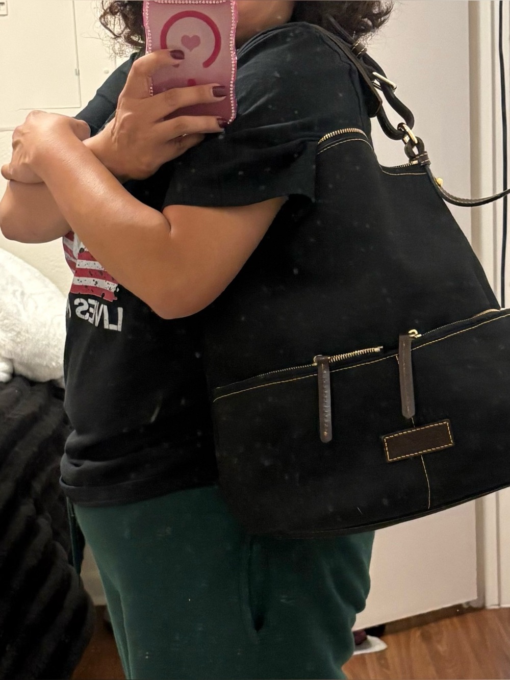 Dooney & Bourke Black Canvas Shoulder Bag with Brown Leather Trim - Picture 7 of 7